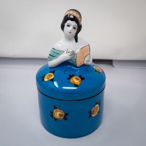 Antique Noritake Art Deco Figural Flapper Geisha Lady Powder Box Jar Japan Moga